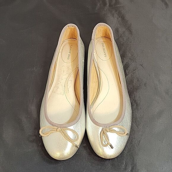 BRAND NEW LANDS'END SLIP ON SILVER METALLIC BALLERINAS FLAT SHOE - Picture 2 of 15